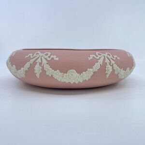 vintage ecanada art pottery pink jasperware gardenia float bowl white garland